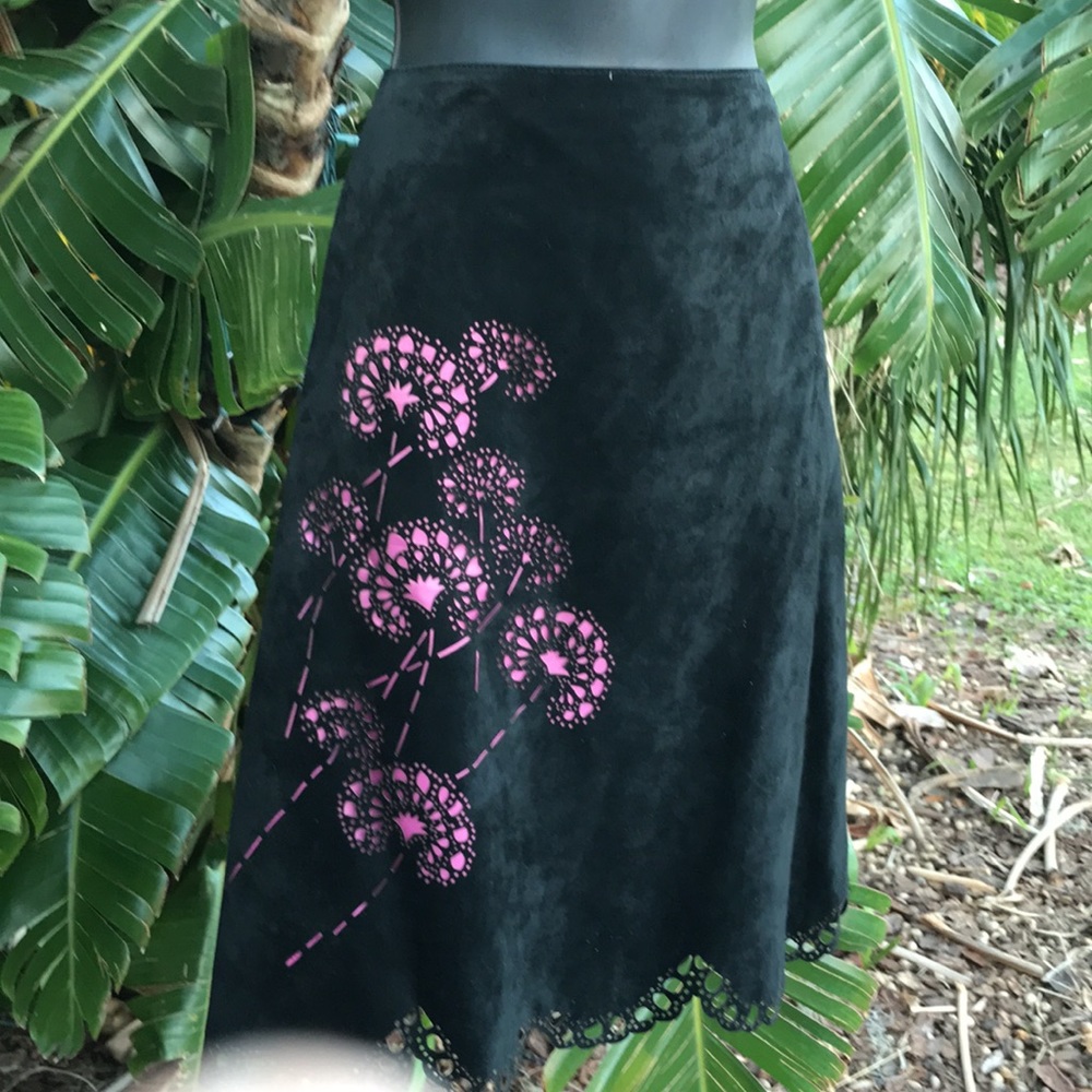 Keli and Dianne  suede leather dark floral skirt
